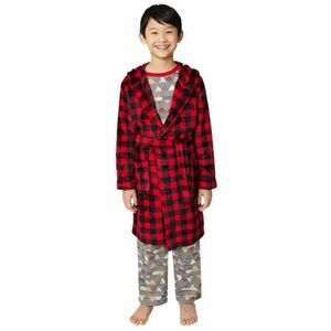 EDDIE BAUER Boys Sz Medium Red & Gray Lounge Pajamas & Plush Robe 3 Pc Set NEW